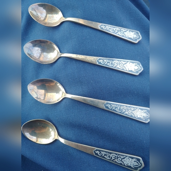 Antique Amfarco B.M. Siam brass spoons, Set Of 4 - Picture 4 of 4